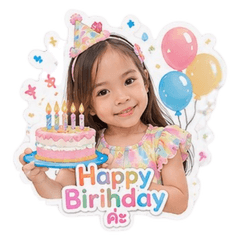 ตัวอย่างสติ๊กเกอร์: เด็กผู้หญิง "Happy Birthday"
